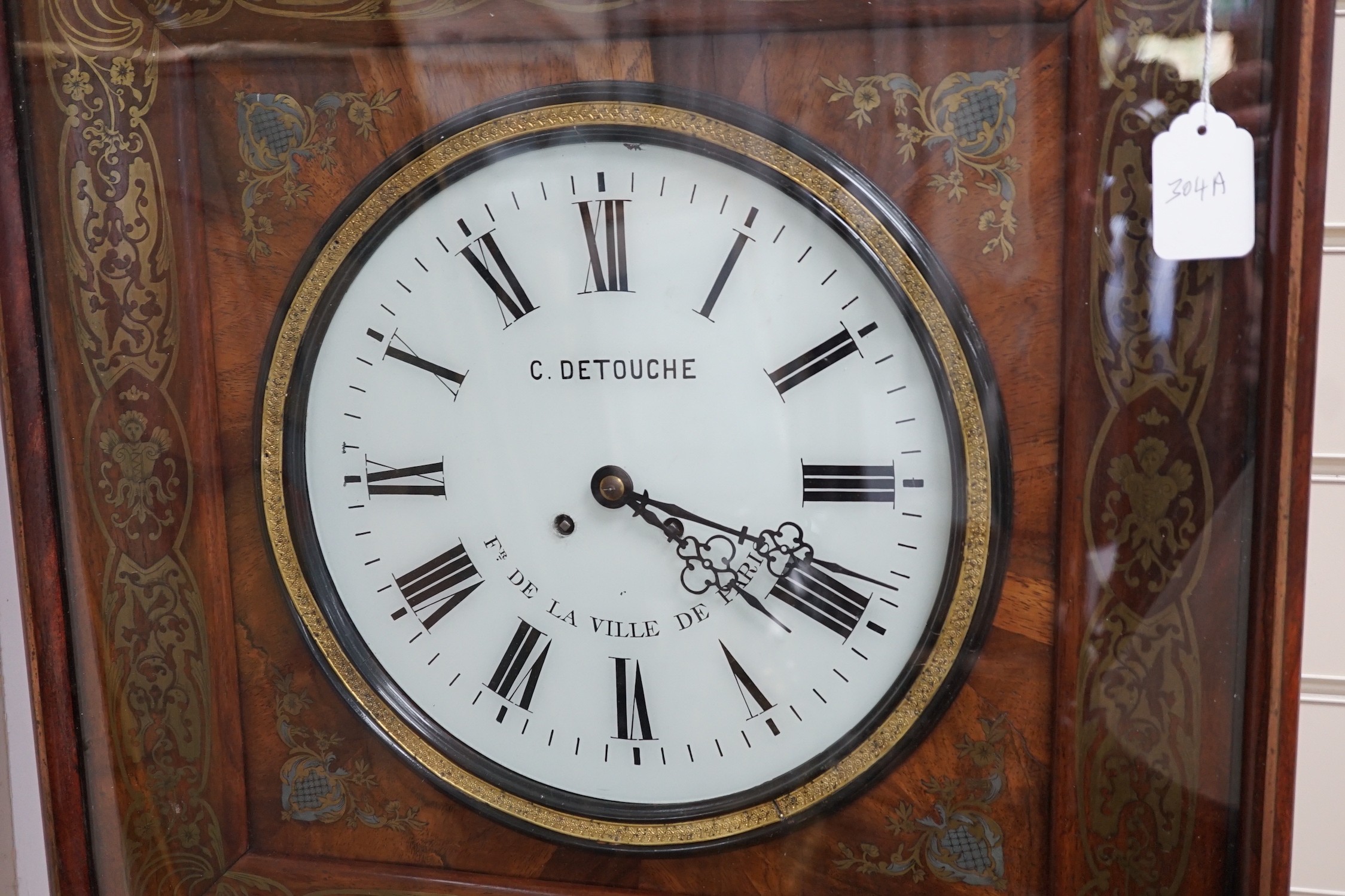A 19th century French brass inset mahogany wall clock by Detouche of Paris, 57cm, height 57cm *Please note the sale commences at 9am.